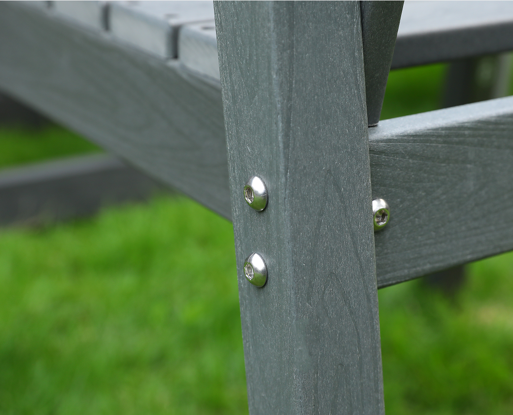 HDPE outdoor dining chair set of 6 chairs + rectangular table gray horizontal backrest