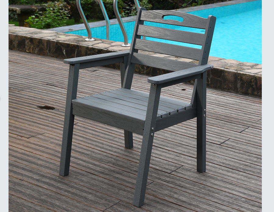 HDPE outdoor gray dining chair with cross backrest