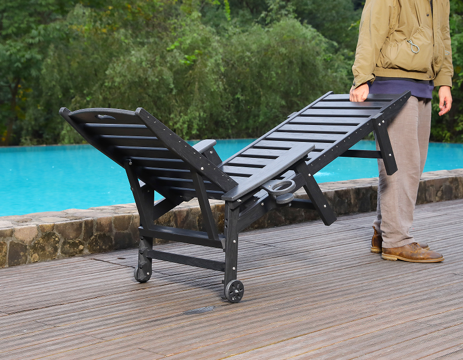Midnight Black HDPE Handle-Ready Adirondack Lounge Chair