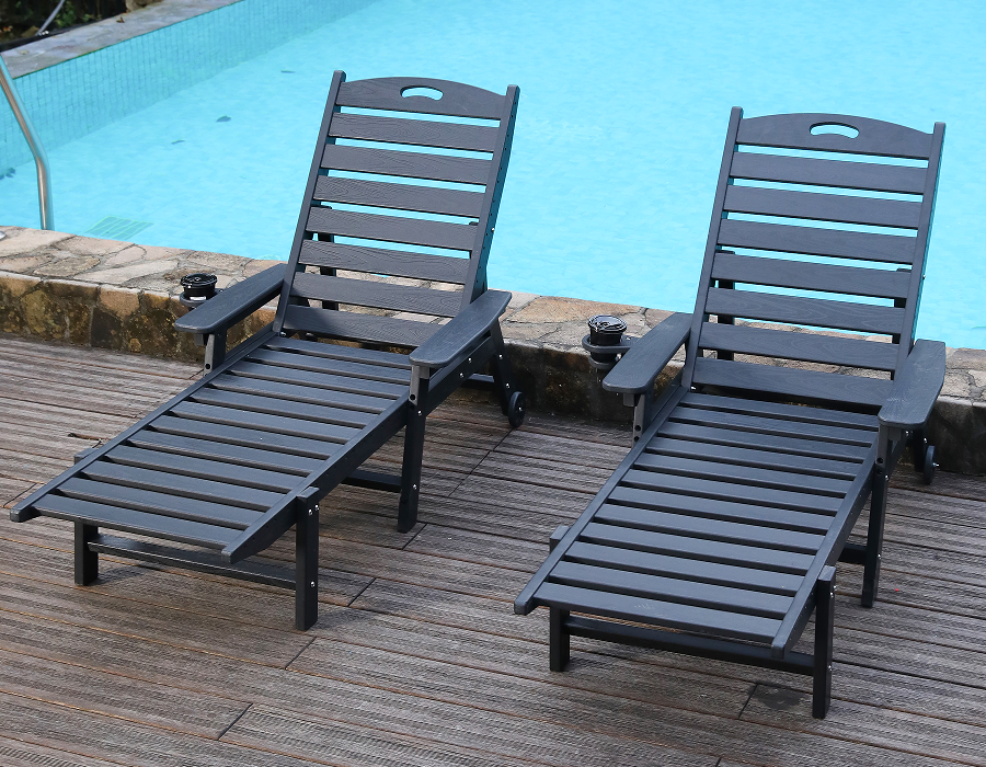 HDPE Adirondack Outdoor Lounge Chair Black, Pack of 2